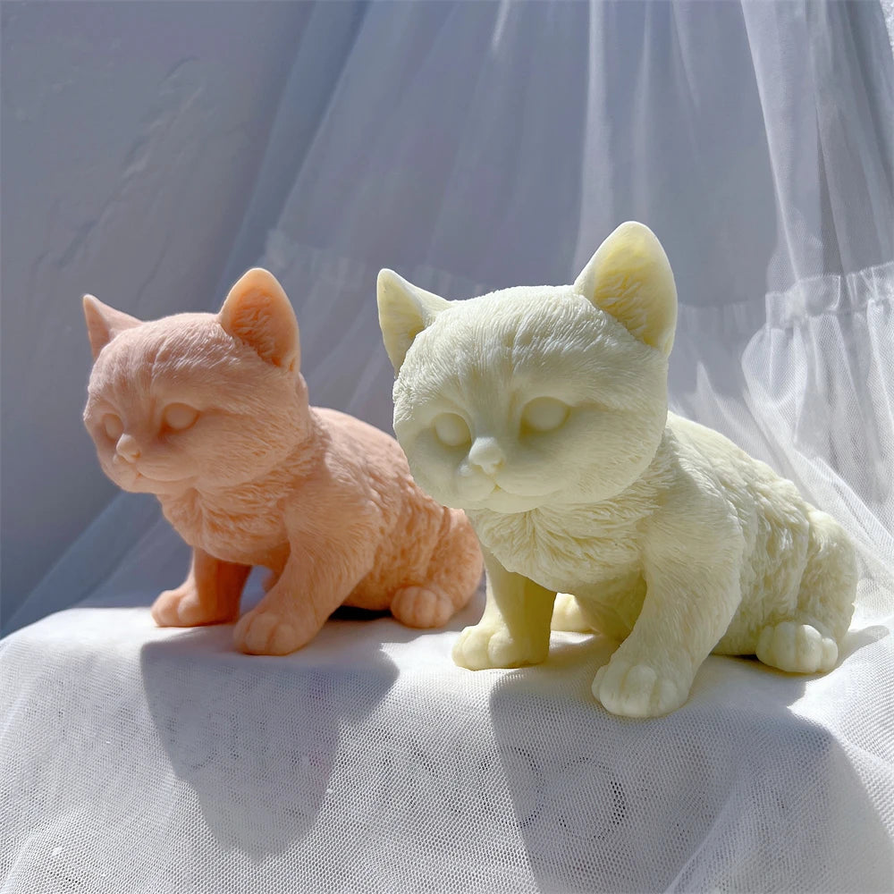 Kitten Sitting Statue Silicone Candle Mold