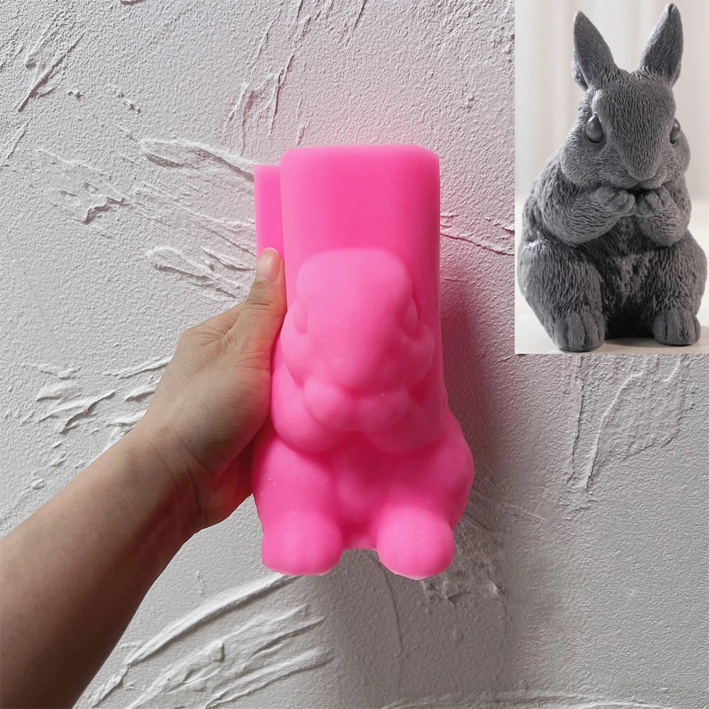 Realistic Sitting Baby Rabbit Silicone Candle Mold