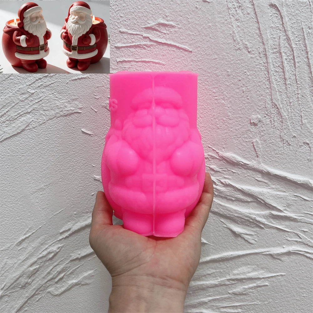 Pink silicone mold for open-top Santa Claus Christmas candle jar