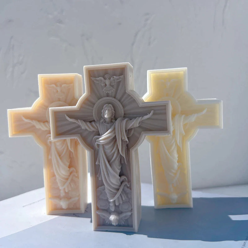 Jesus Statue Cross Candle Mold Silicone
