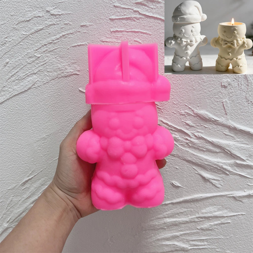 Pink silicone mold for lidded Christmas Gingerbread Man container