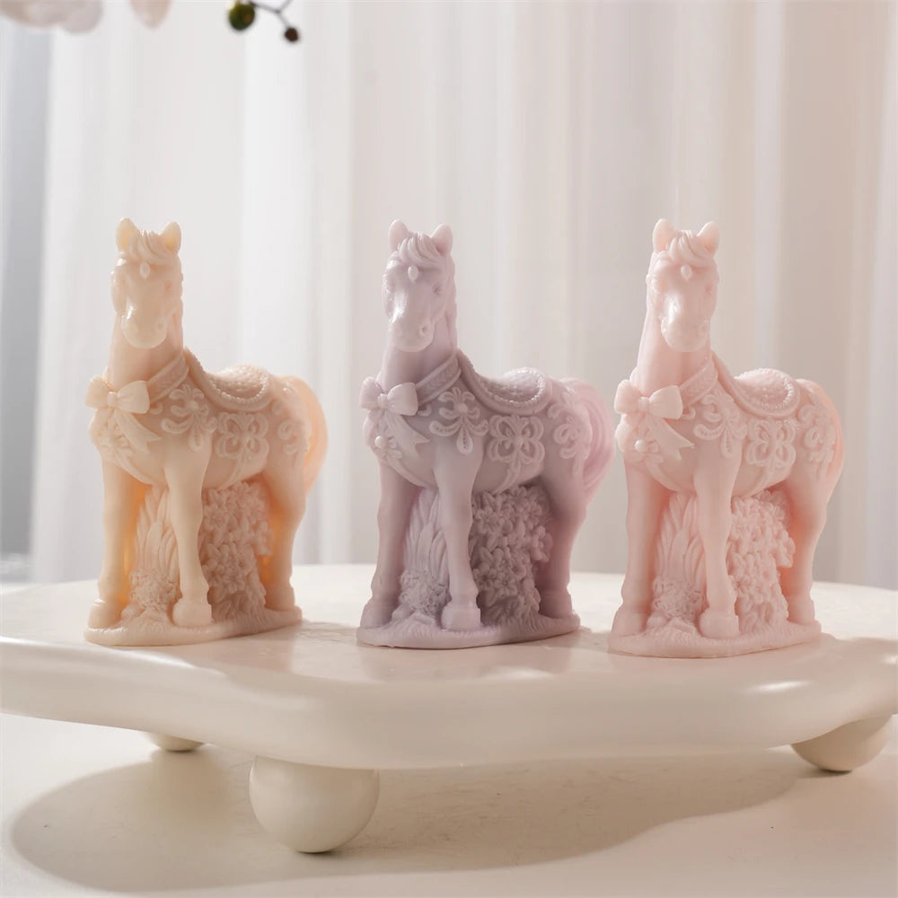 Flower Horse Statue Candle Silicone Mold