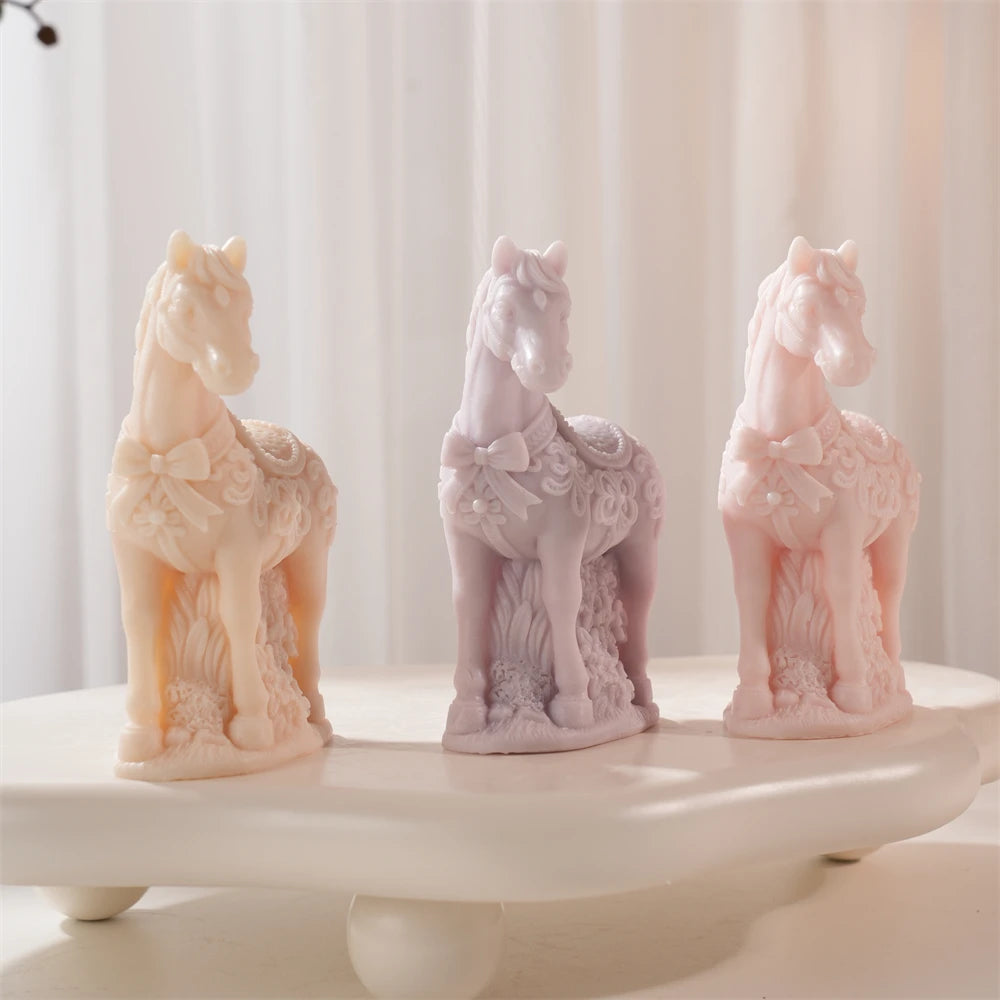 Flower Horse Statue Candle Silicone Mold