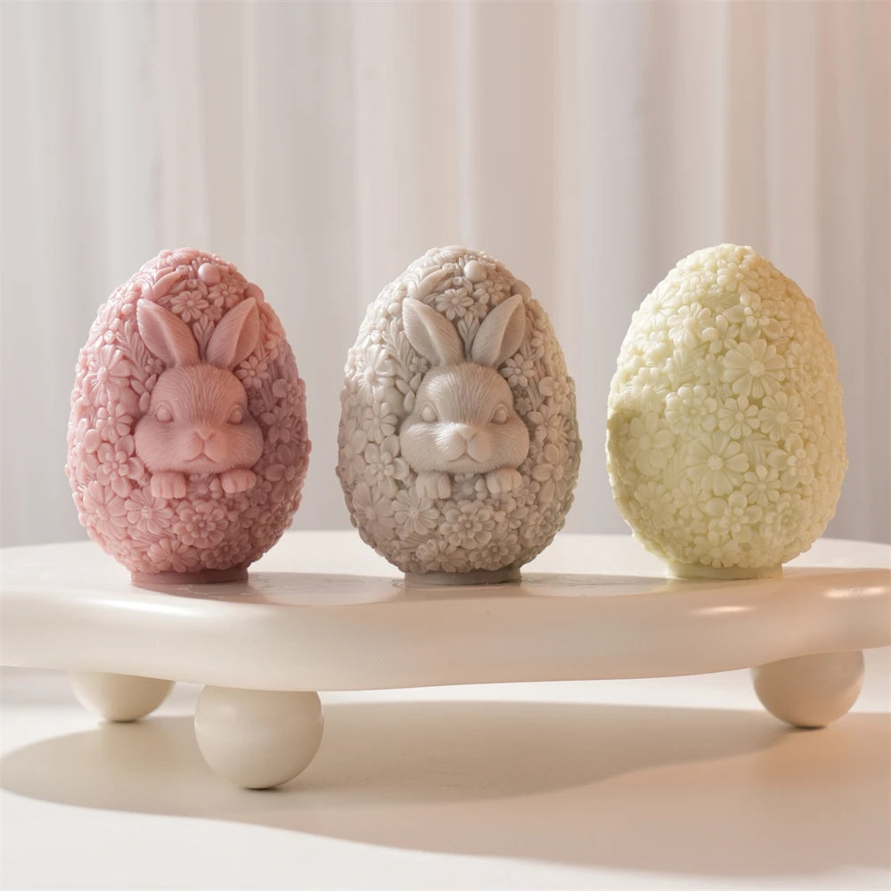 Flower Egg Rabbit Candle Silicone Mold for Easter