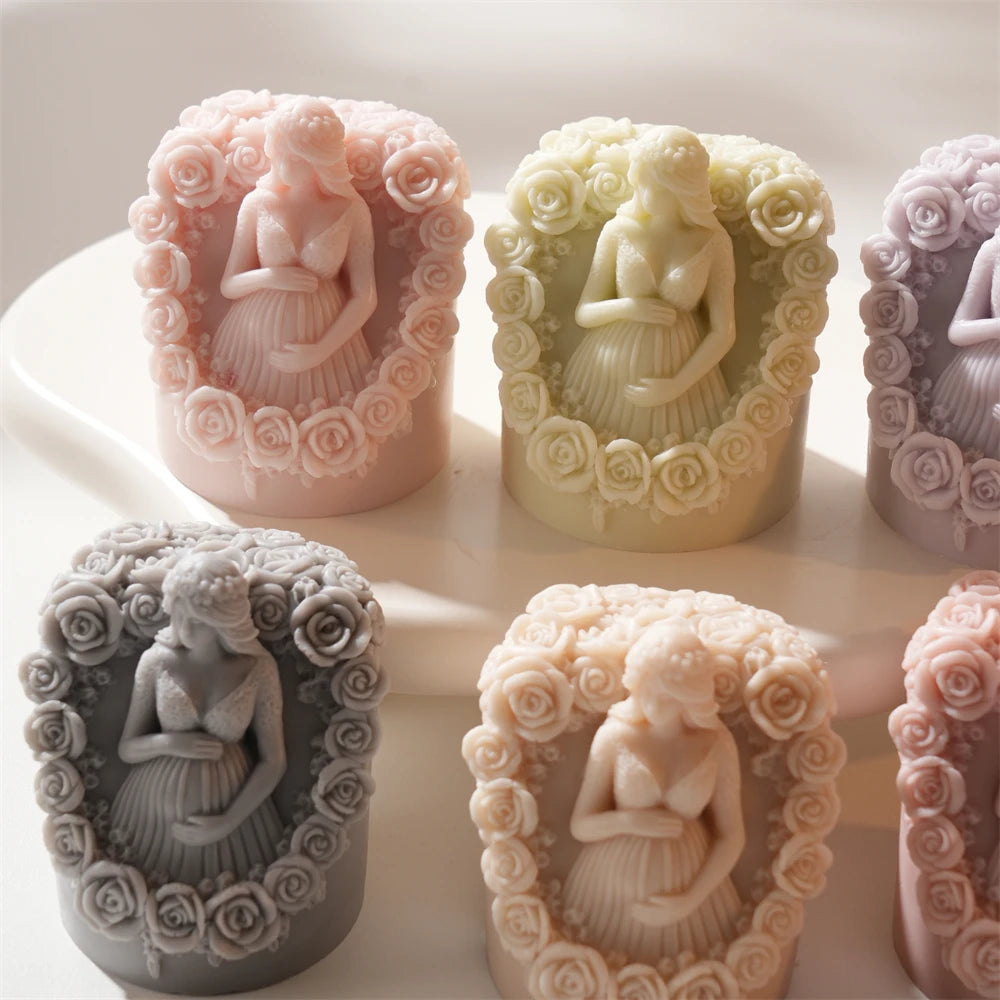 Floral Pregnant Mother Silicone Candle Mold
