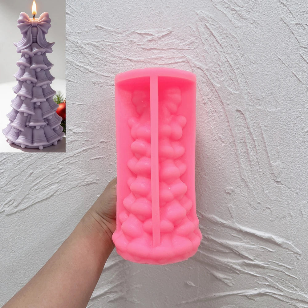 Bell Christmas tree silicone candle mold with cascading festive bell details