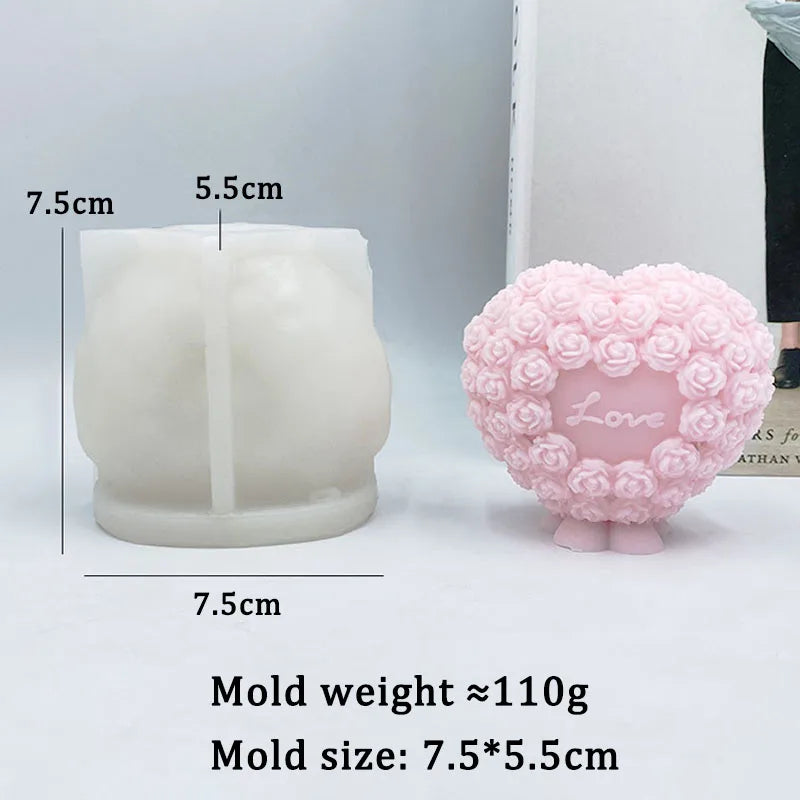 Rose Heart Shaped Candle Mold Silicone