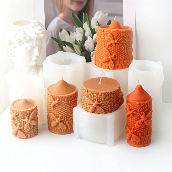 Embossed Bee Pillar Candle Silicone Mold