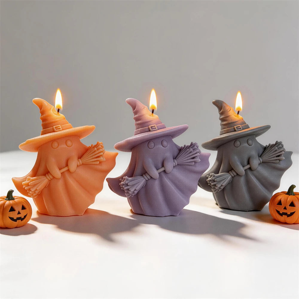 Ghost Witch Broom Silicone Candle Mold for Halloween