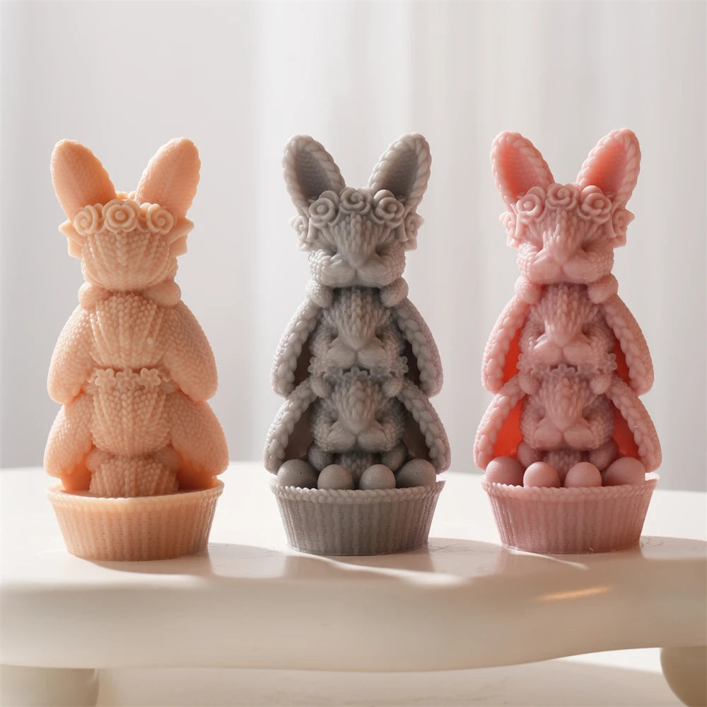 3D Knit Rose Bunny Silicone Candle Mold