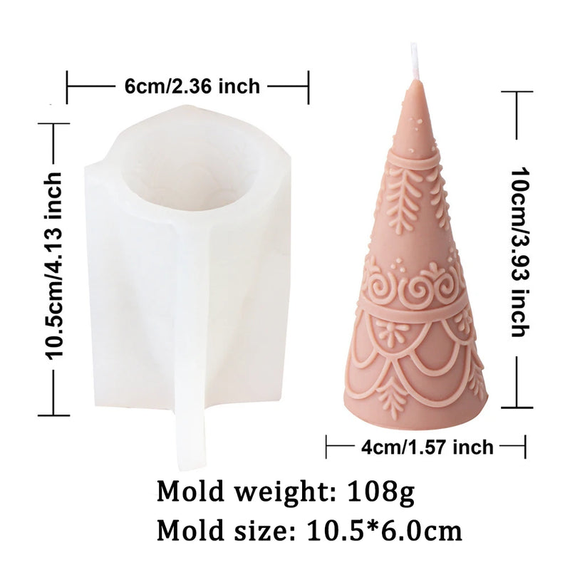 Star Flower Relief Pattern Cone-shaped Christmas Tree Candle Mold