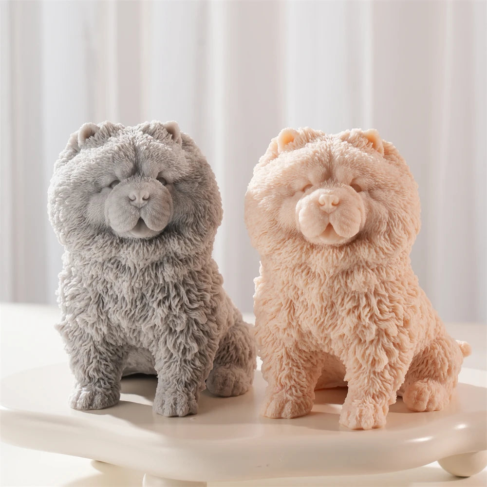 Fluffy Sitting Chow Chow Puppy Silicone Candle Mold