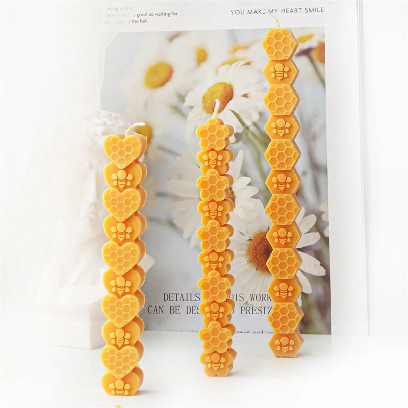 Honeycomb Flower Bee Long Pillar Candle Silicone Mold