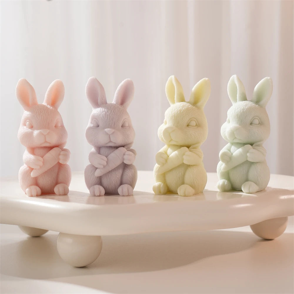 Easter Rabbit Holding Carrot Silicone Candle Mold