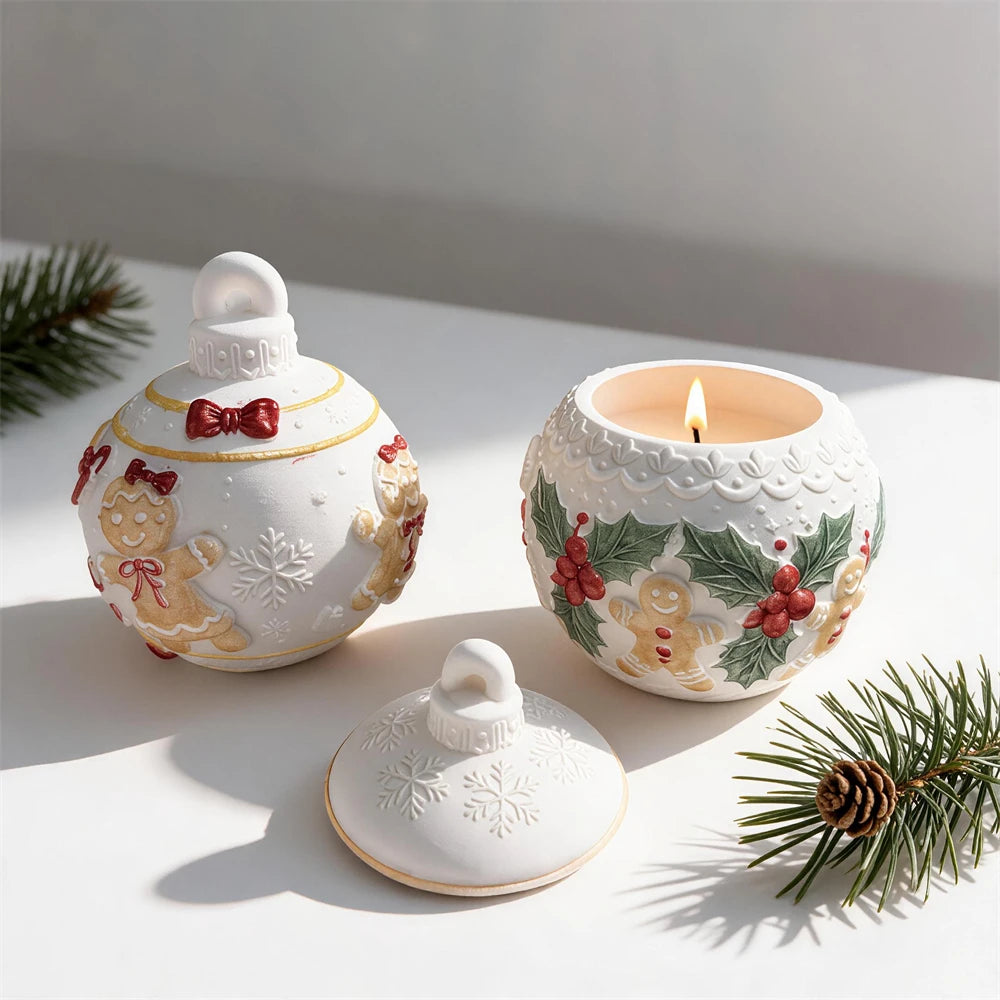 Gingerbread Christmas ornament silicone jar mold with removable lid