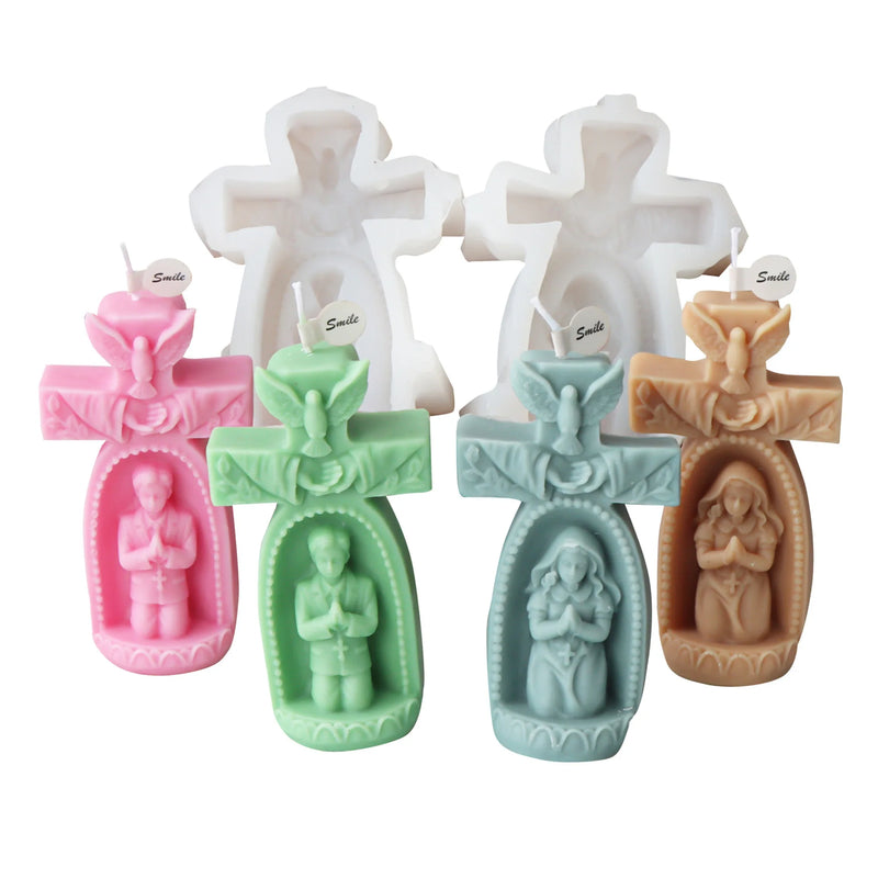 Cross Angel Boy and Girl Church Candle Mold