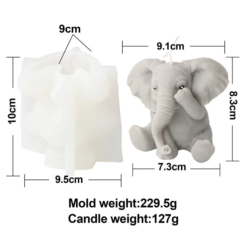 3D Playful Elephant Candle Silicone Mold