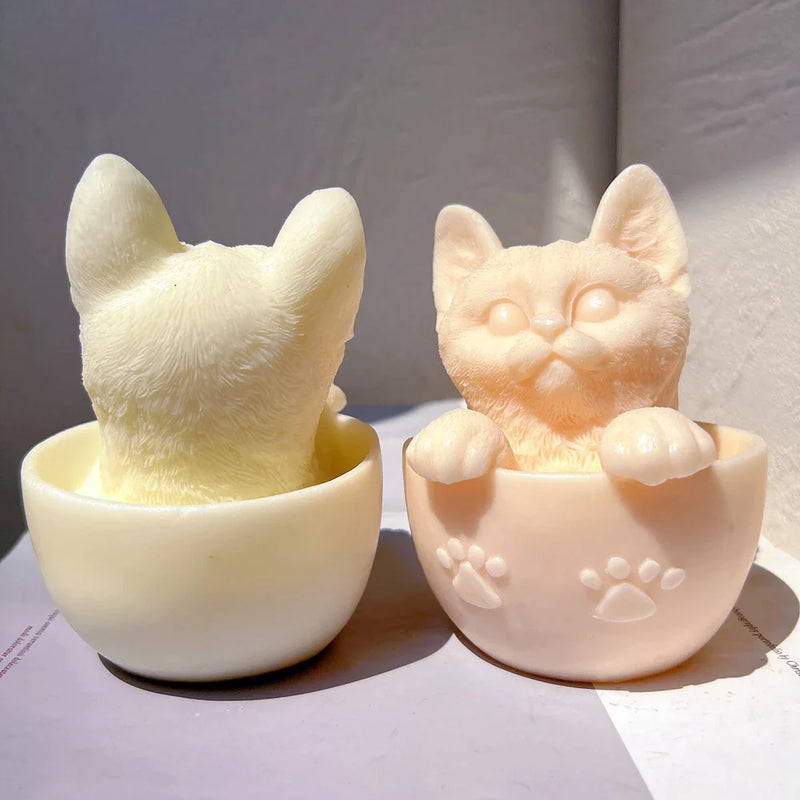 Cute Cup Cat Candle Mold Silicone
