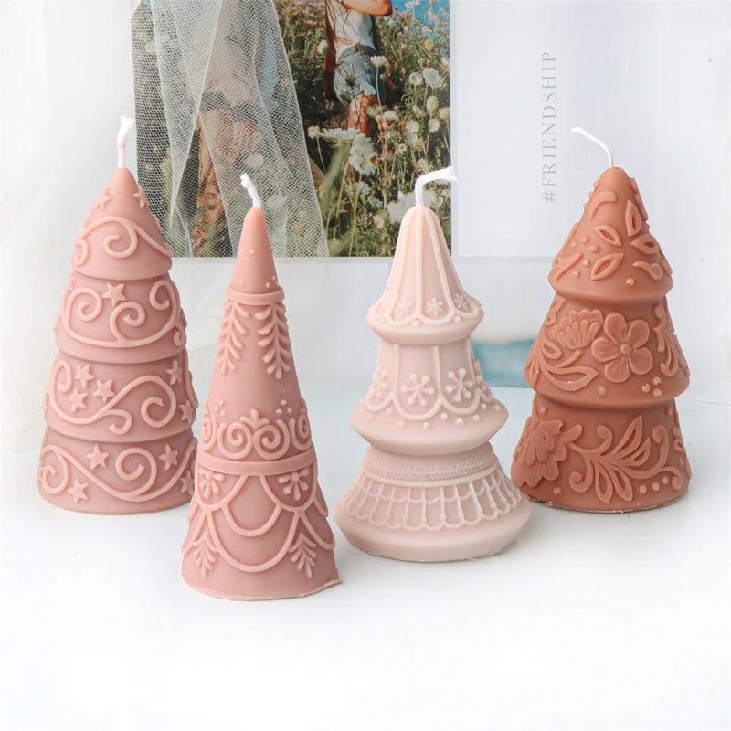 Star Flower Relief Pattern Cone-shaped Christmas Tree Candle Mold