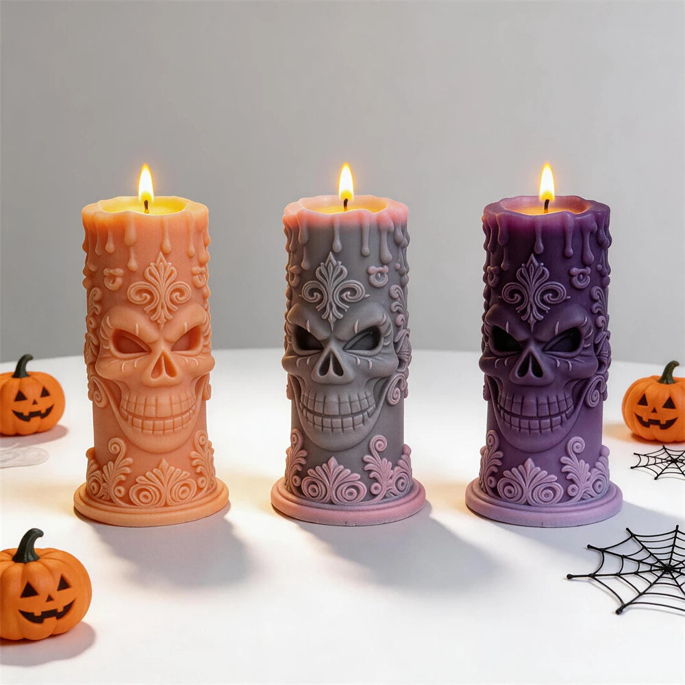 Skull Pillar Silicone Candle Mold for Halloween