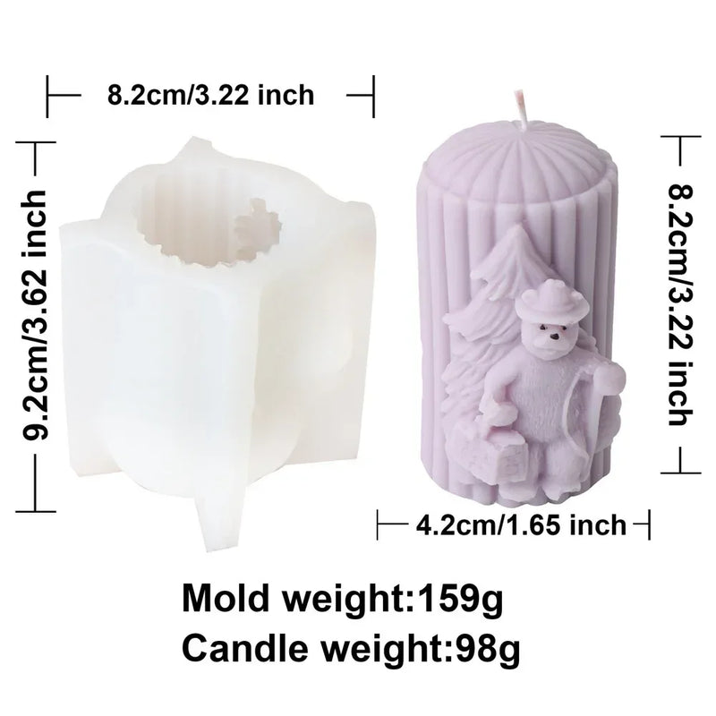 Christmas Cylindrical Candle Silicone Mold - Bear