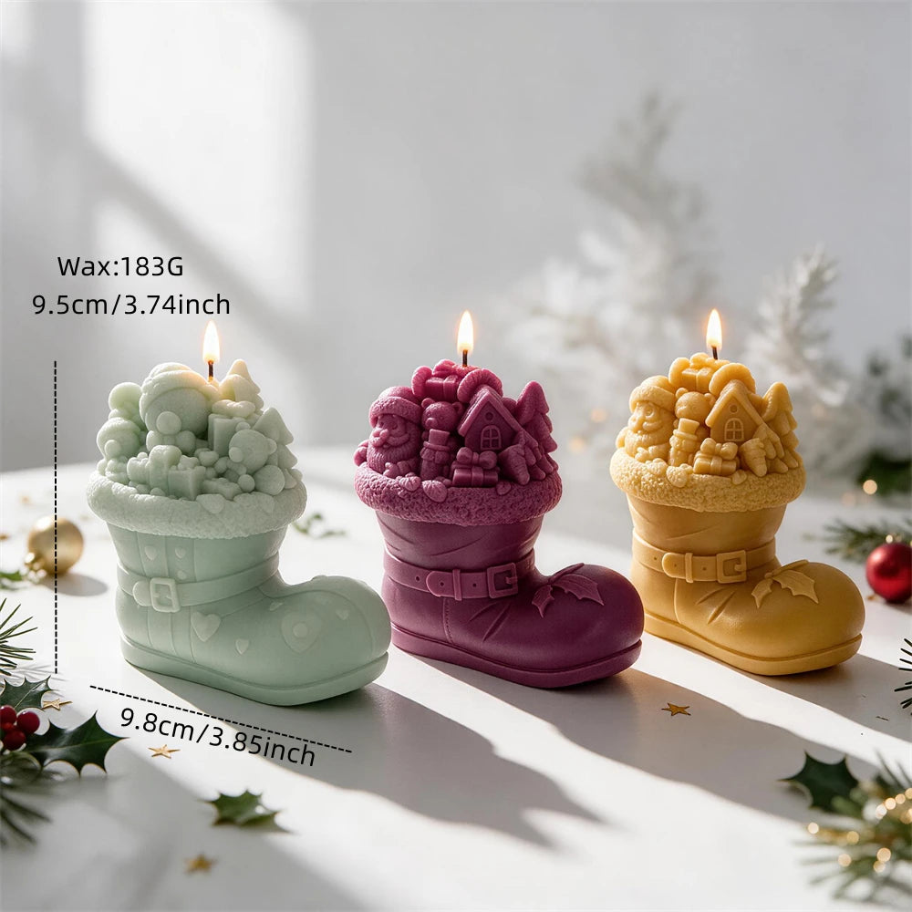 Teddy bear gift boot candle approximately 9.5 cm high