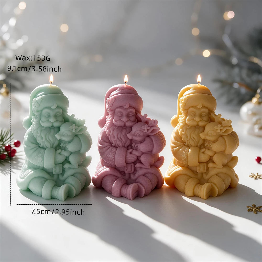 Santa and reindeer candle measuring approximately 9.1 cm high
