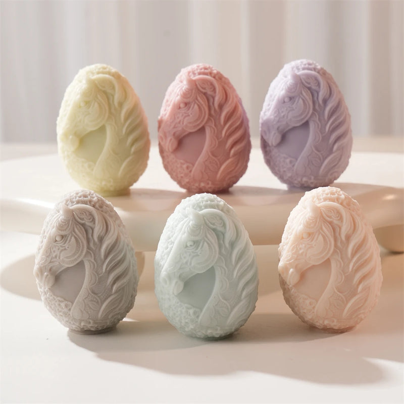 Lace Horse Egg Candle Silicone Mold for Easter Decor