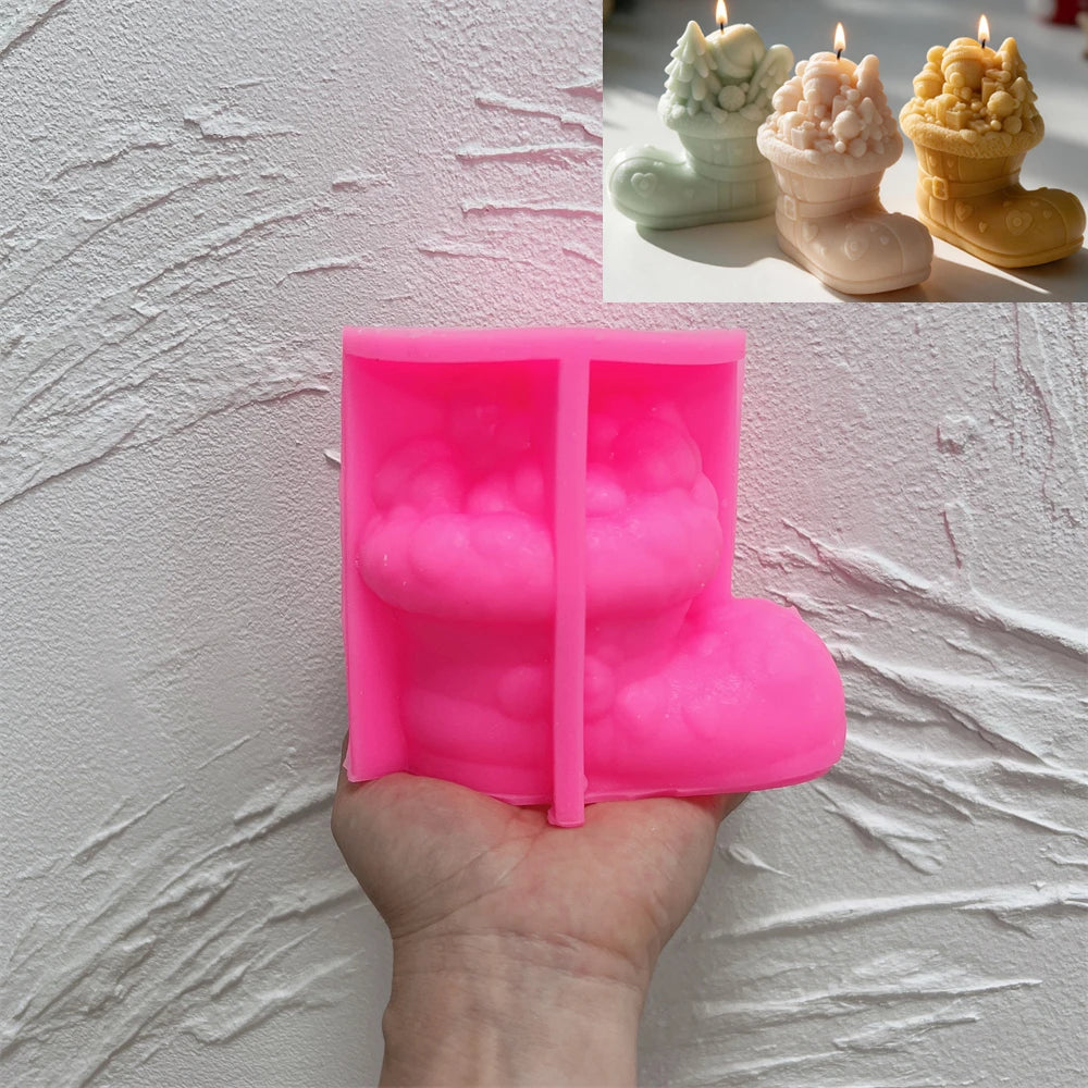Santa and bear Christmas boot silicone candle mold designs