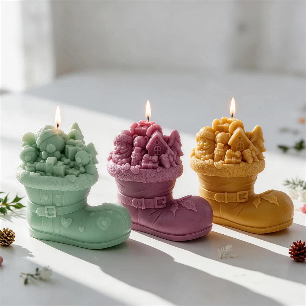 Santa & Bear Christmas Boot Silicone Candle Mold