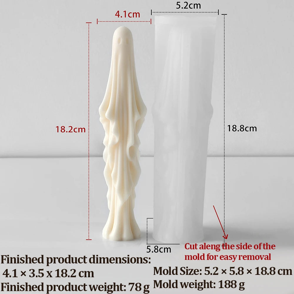 Classic Halloween ghost candle with oval eyes and draped body