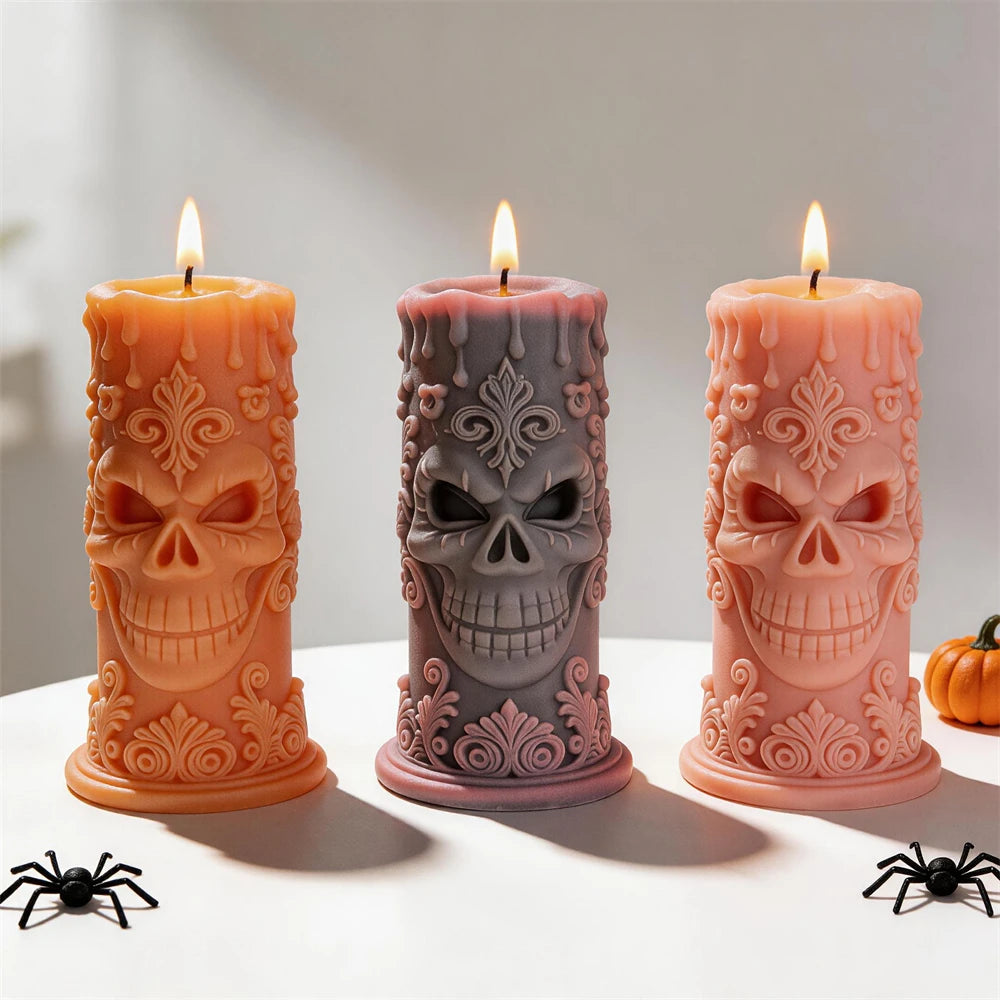 Skull Pillar Silicone Candle Mold for Halloween