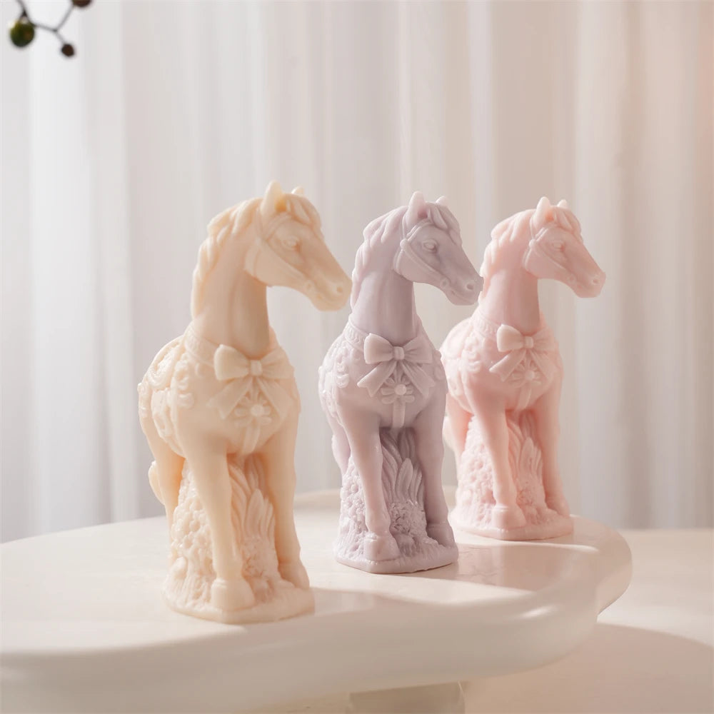 Flower Horse Statue Candle Silicone Mold
