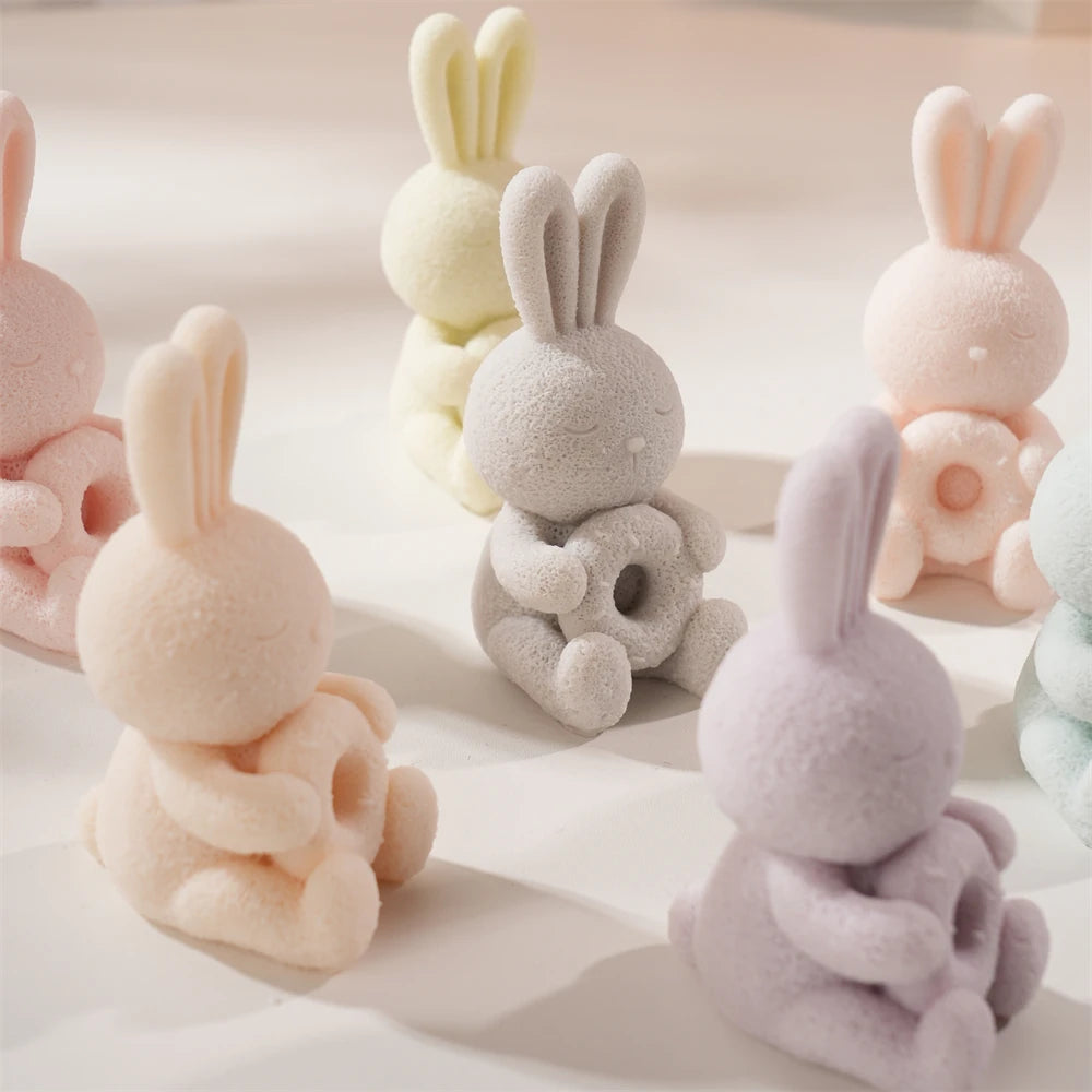Bunny Rabbit Holding Donut Candle Silicone Mold