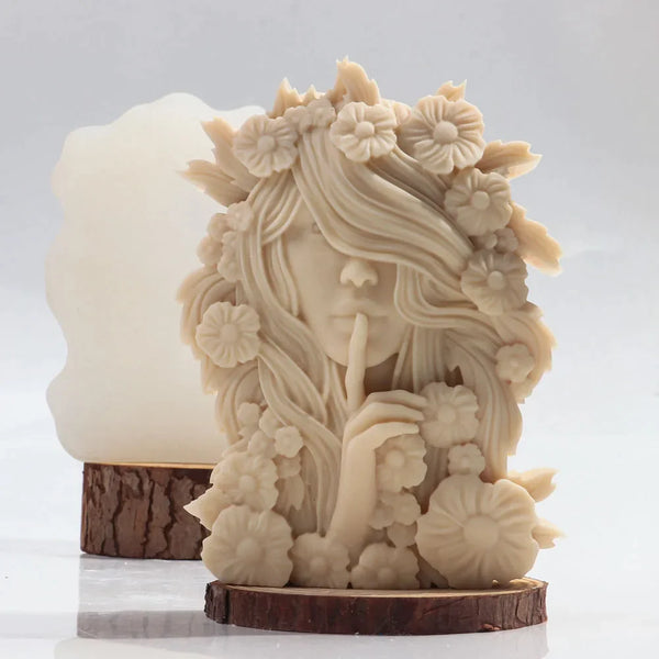 Floral Hair Silent Goddess Candle Silicone Mold