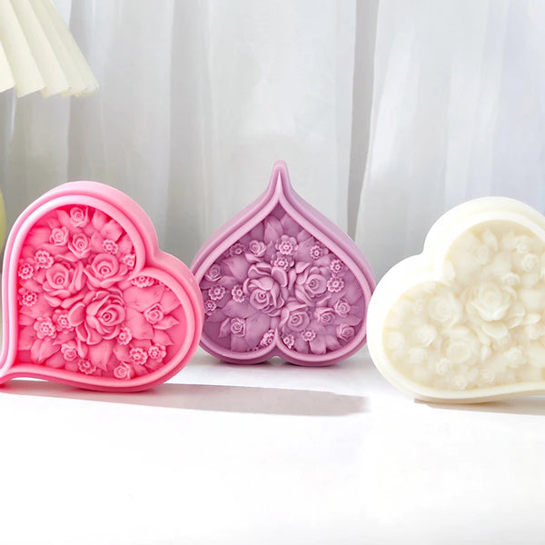 Rose Blossom Heart Shape Silicone Candle Mold