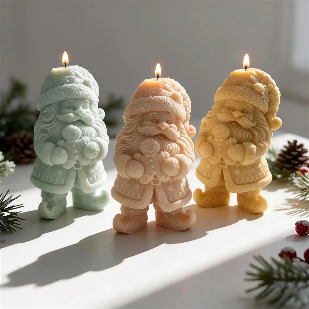 Gnome candle with knitted hat beard and snowflake decorations