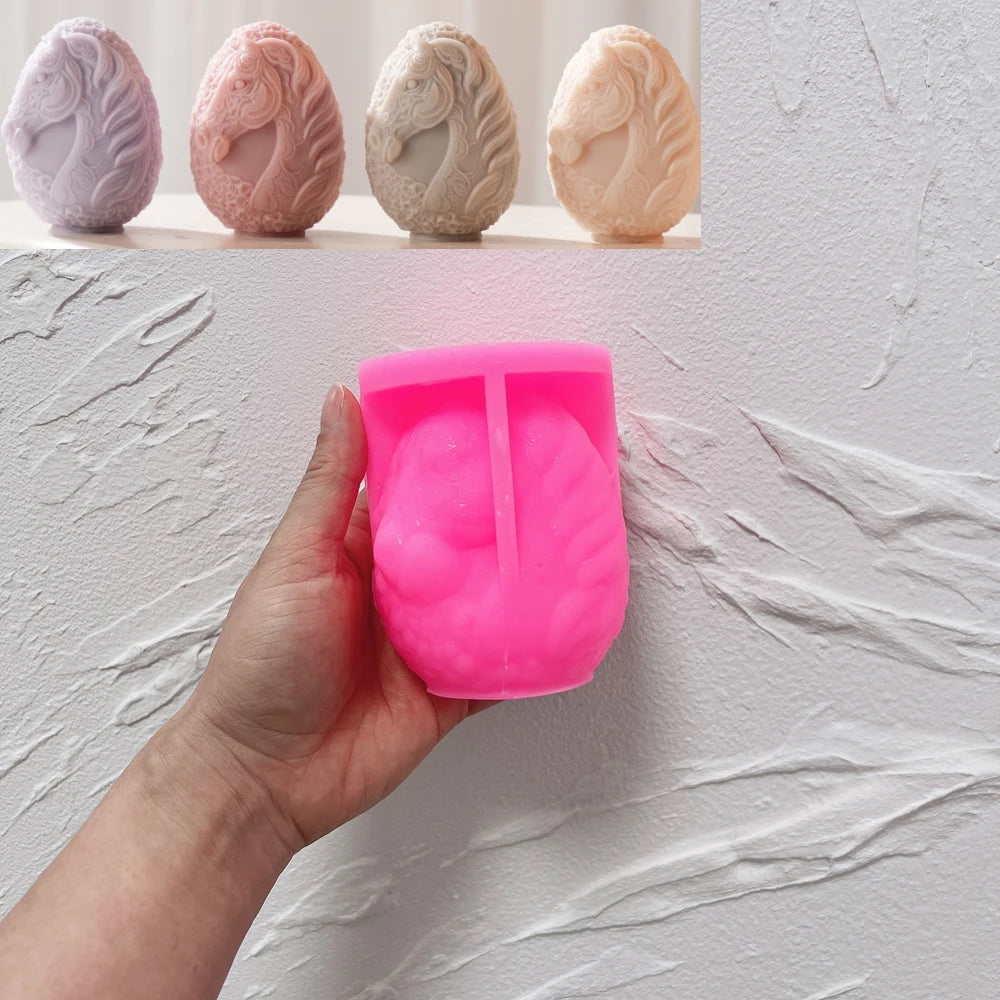 Lace Horse Egg Candle Silicone Mold for Easter Decor