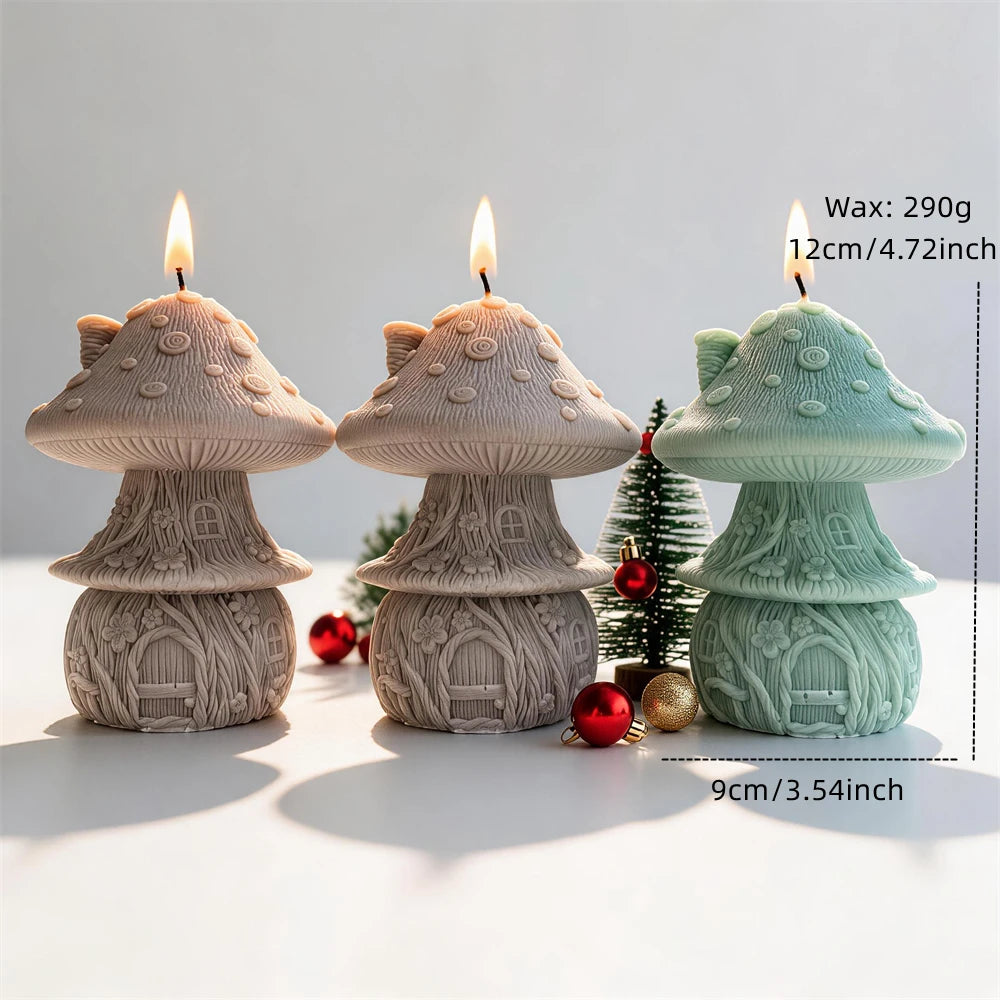 Fairy cottage mushroom candle measuring 12 centimetres tall