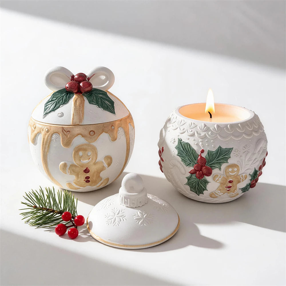 Gingerbread Christmas ornament silicone jar mold with removable lid