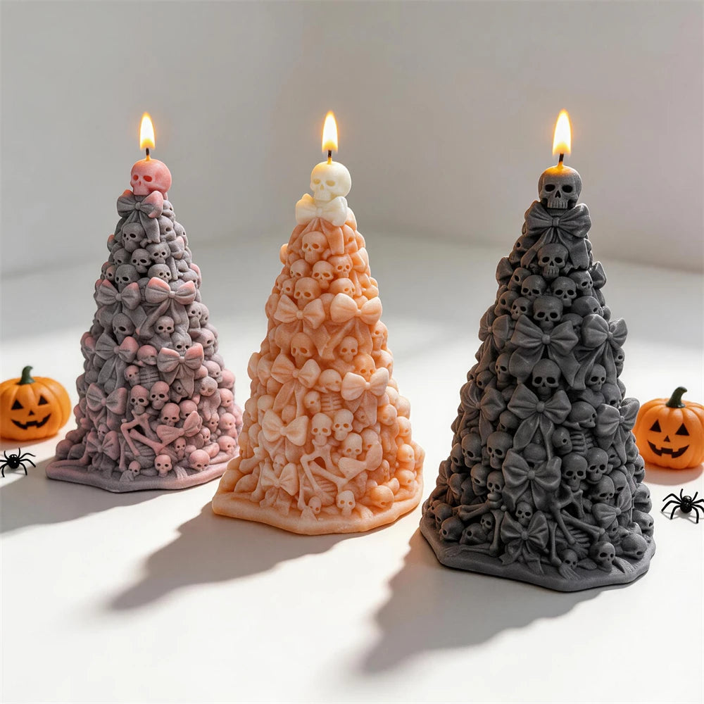 Halloween Bowknot Skull Tree Silicone Candle Mold