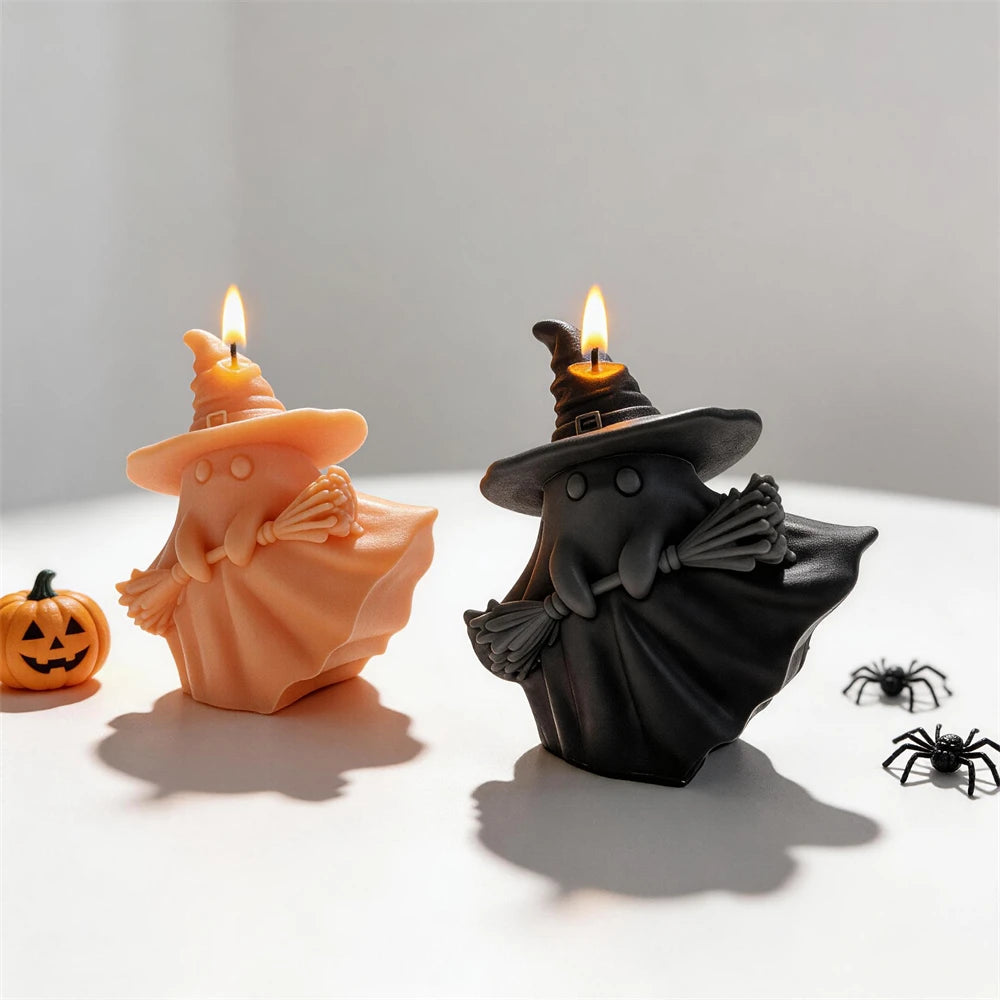 Ghost Witch Broom Silicone Candle Mold for Halloween