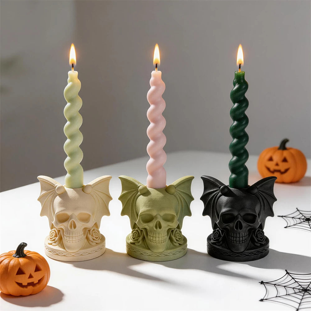 Winged Skull Candlestick Holder Silicone Mold