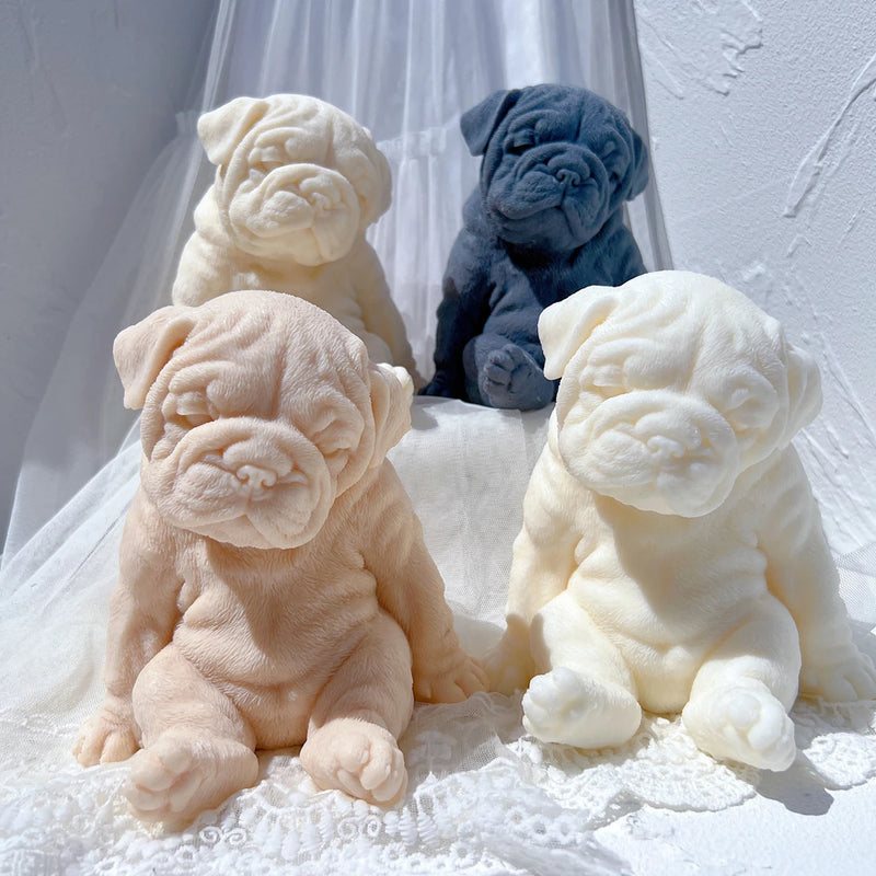 Sitting Sleeping Bulldog Puppy Candle Mold