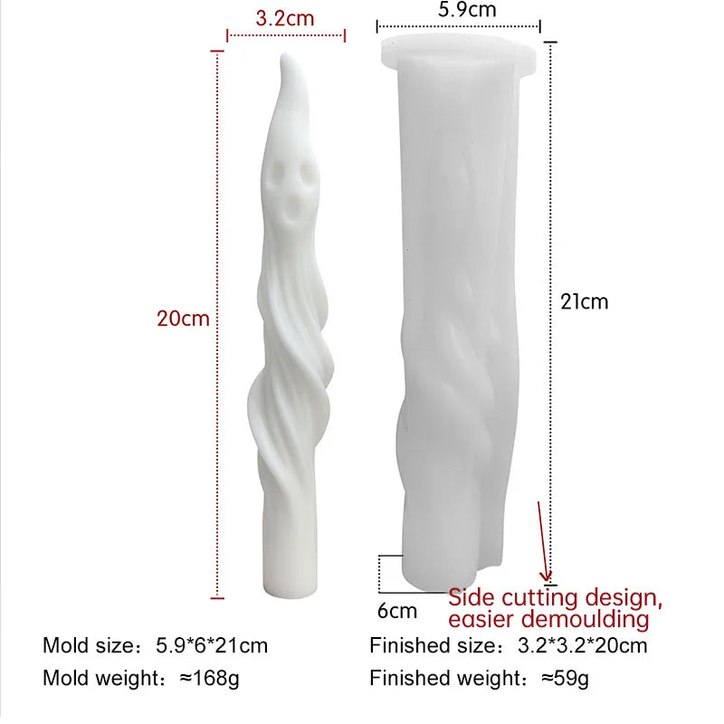 Wavy ghost tall Halloween taper candle with flowing sculptural body