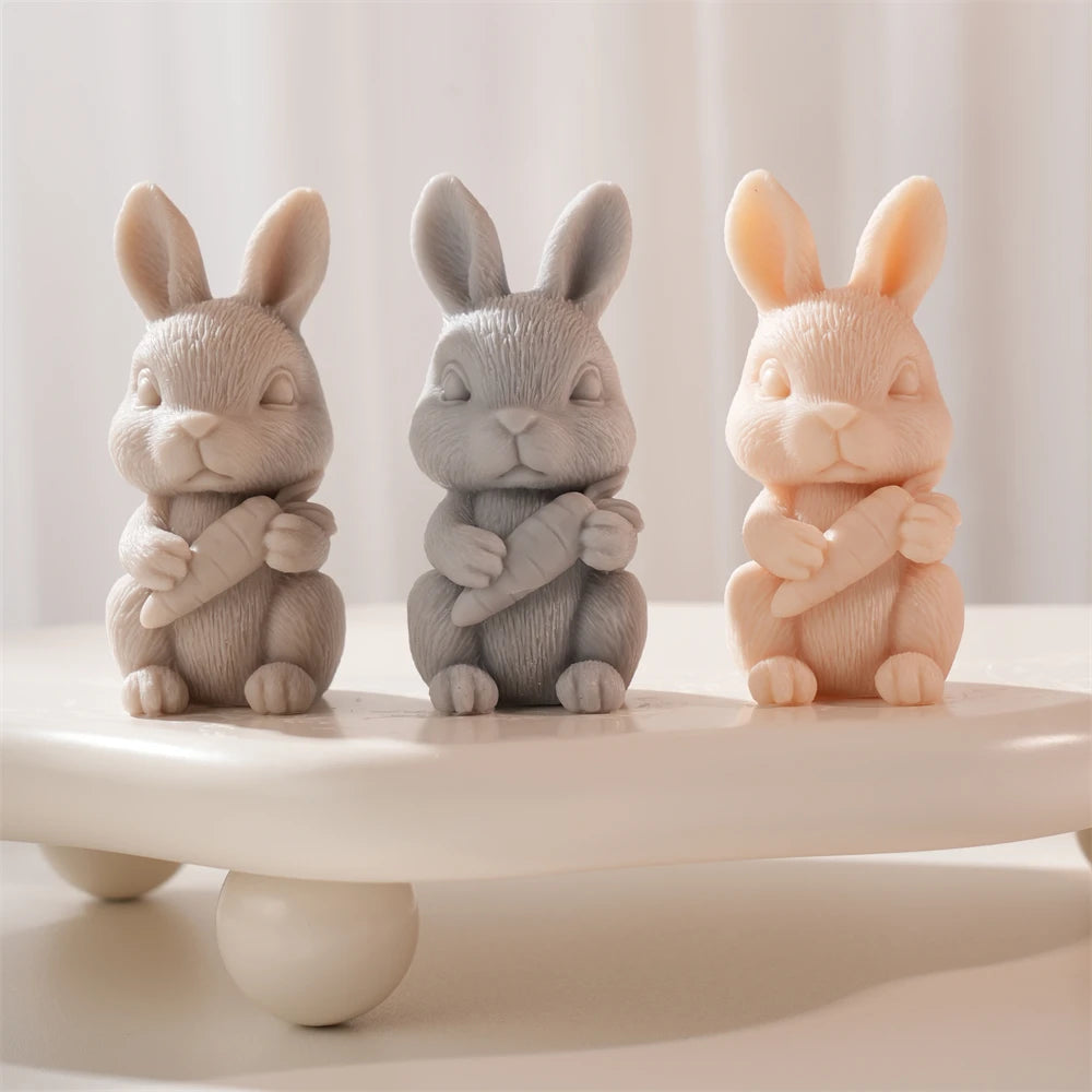 Easter Rabbit Holding Carrot Silicone Candle Mold