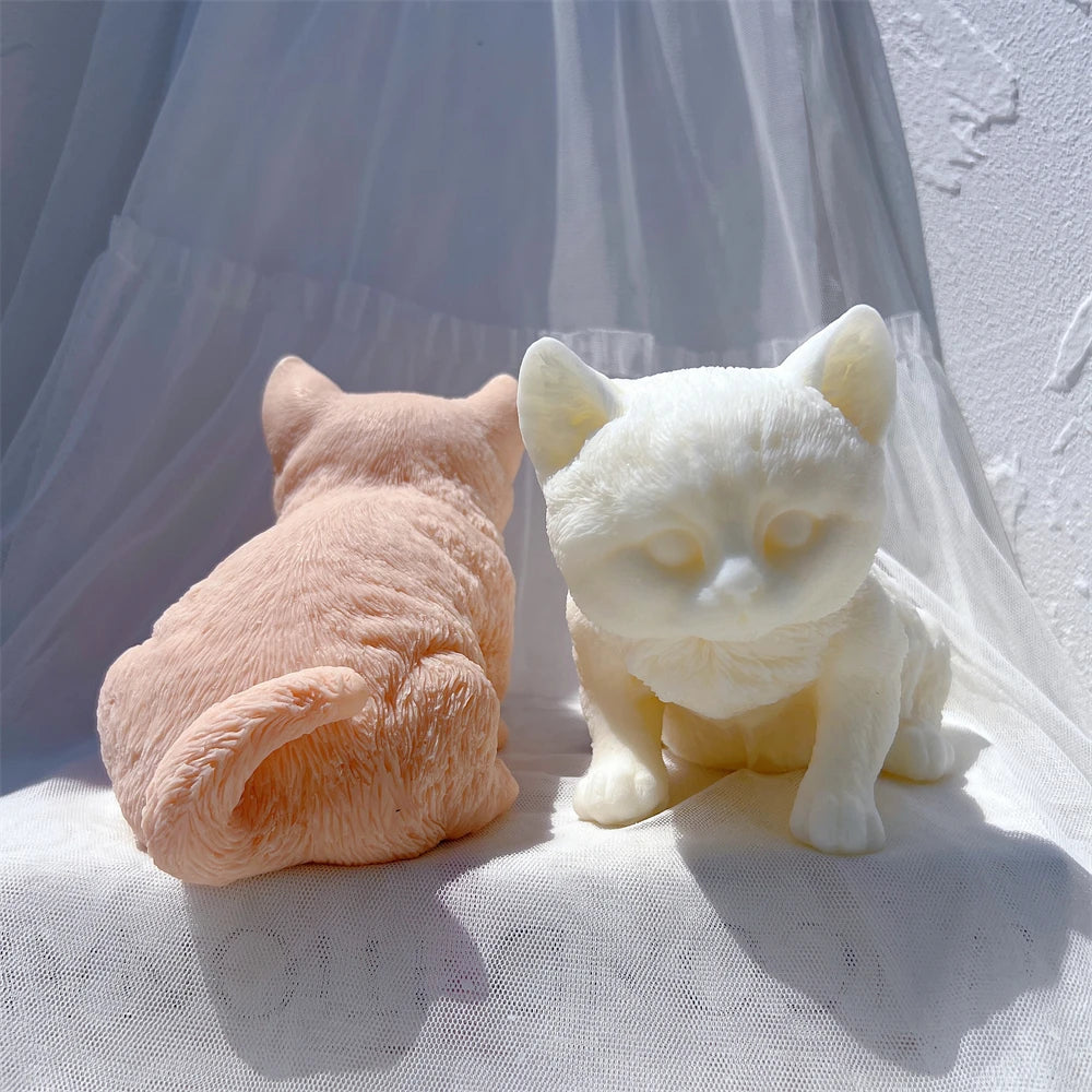 Kitten Sitting Statue Silicone Candle Mold