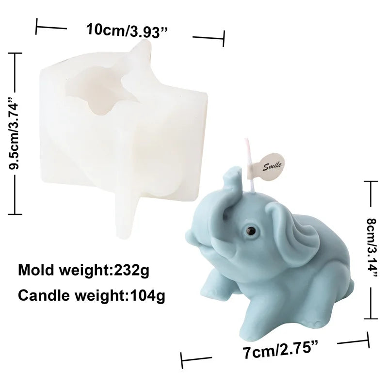 3D Playful Elephant Candle Silicone Mold