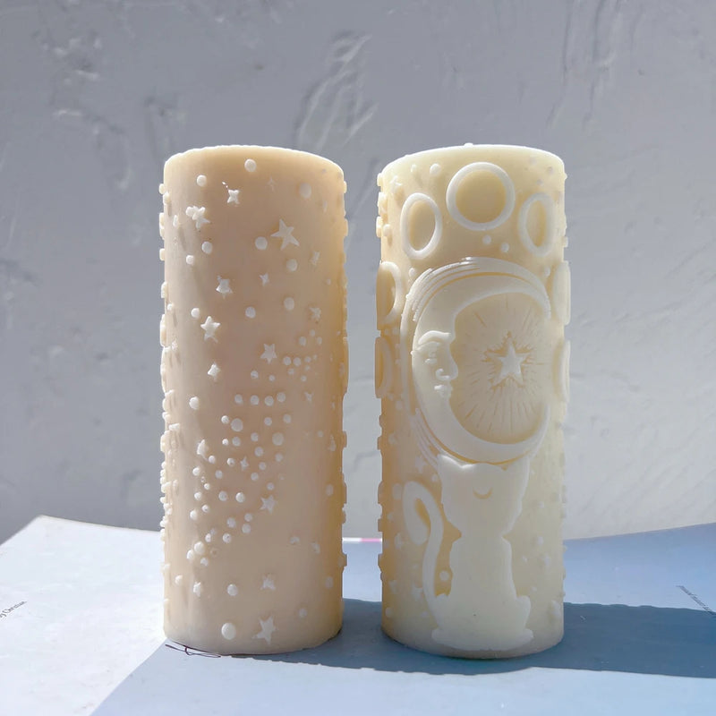 Cat Moon and Stars pillar Candle Mold Moon