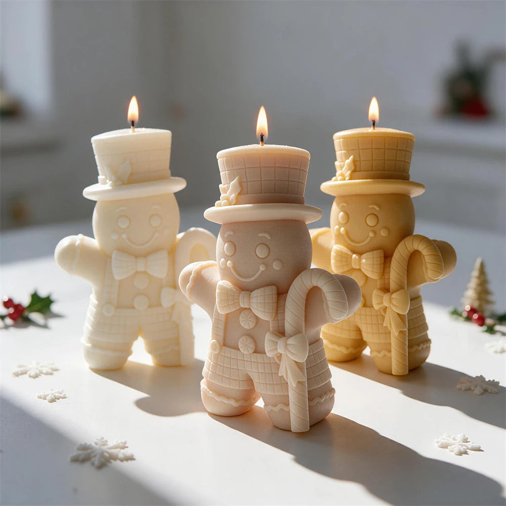 Christmas Gingerbread candle with bow tie buttons and candy cane